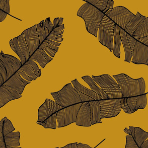 LARGE tropical banana palm leaves - mustard gold yellow and black