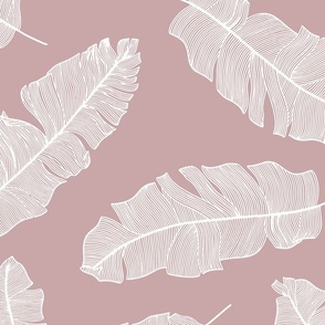LARGE tropical banana palm leaves  - dusty lilac pink mauve and crisp white
