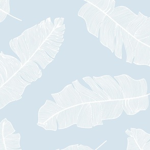 LARGE tropical banana palm leaves - sky ice blue and crisp white