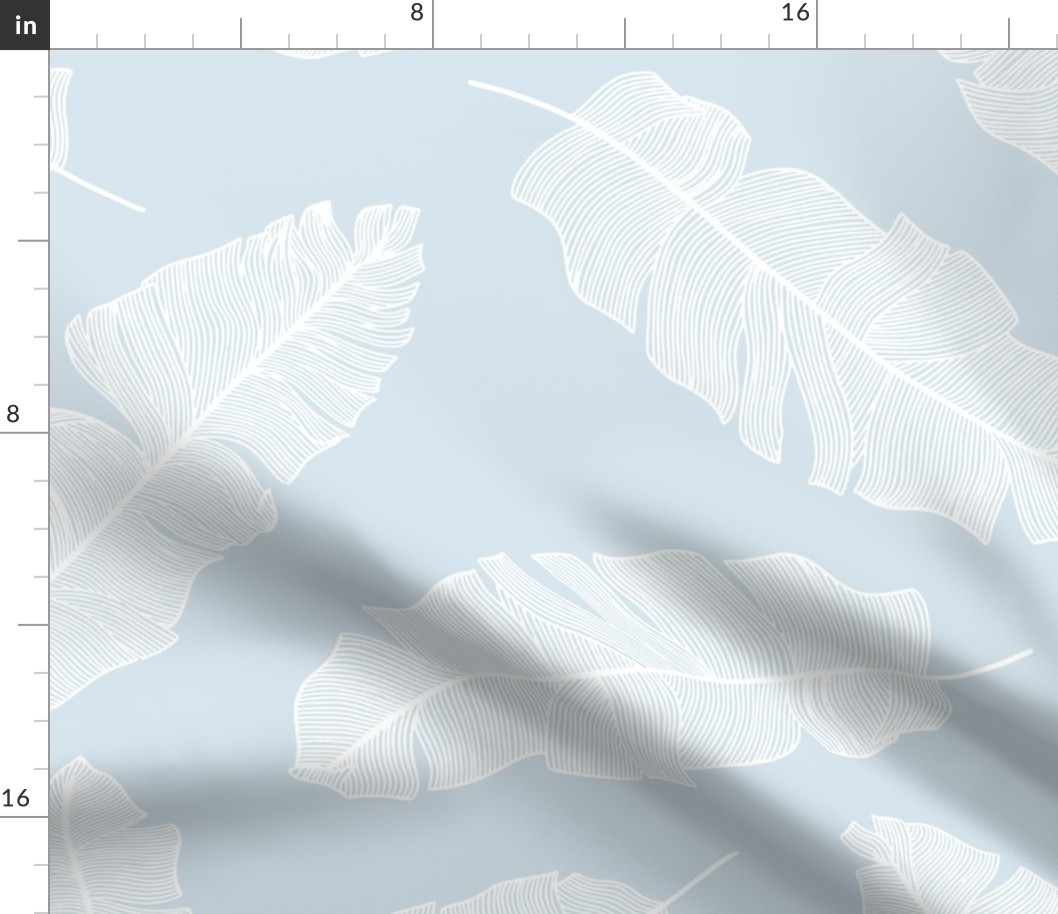 LARGE tropical banana palm leaves - sky ice blue and crisp white