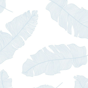 LARGE tropical banana palm leaves -  crisp white and sky ice blue