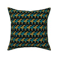 Two Inch Gold and Teal Blue Overlapping Horses on Black