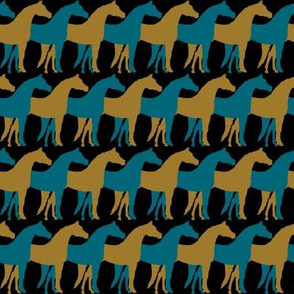 Two Inch Gold and Teal Blue Overlapping Horses on Black
