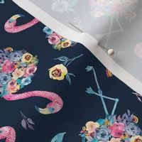 Floral Flamingo in Pastel Rainbow Colors on Dark