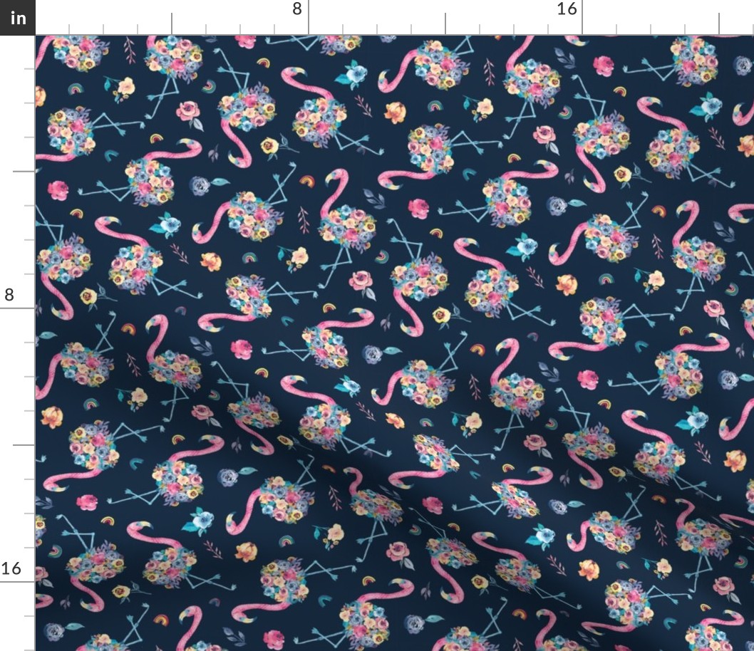 Floral Flamingo in Pastel Rainbow Colors on Dark