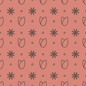 Pink abstract tulip and daisy pattern