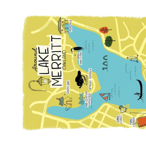 Around Lake Merritt Retro Map Tea Towel