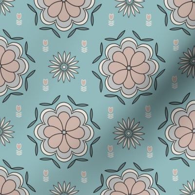 Blue geometric floral pattern