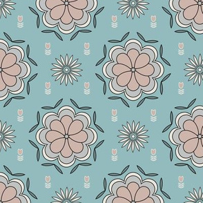 Blue geometric floral pattern