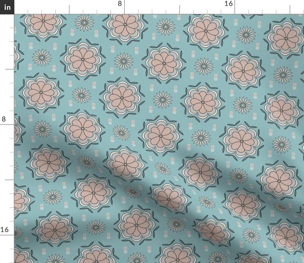 Blue geometric floral pattern