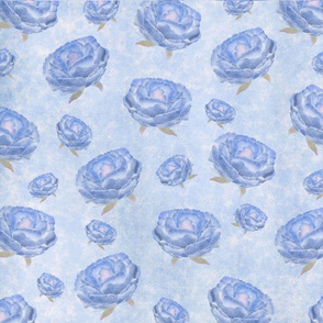Watercolour blue peonies flowery pattern