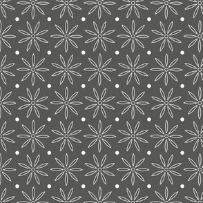 Grey daisies and dots pattern