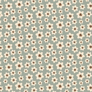 Small scale • Boho flower - sage green background