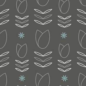 Grey tulip and daisy pattern