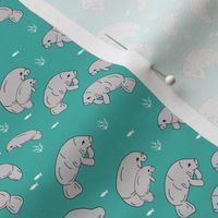 SMALL - manatee fabric // manatees dugong animals design andrea lauren fabric - turquoise