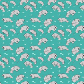 SMALL - manatee fabric // manatees dugong animals design andrea lauren fabric - turquoise