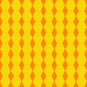 JP36 - Tiny  - Harlequin Art Deco Diamond Medley  in Orange on Bright Yellow