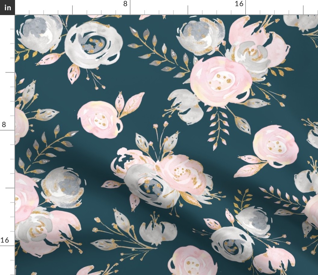 blush gold glitter teal floral - big size