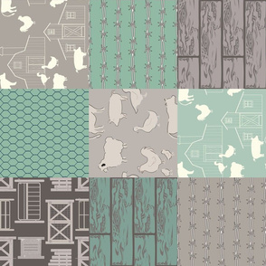 farm life quilt in gray & teal