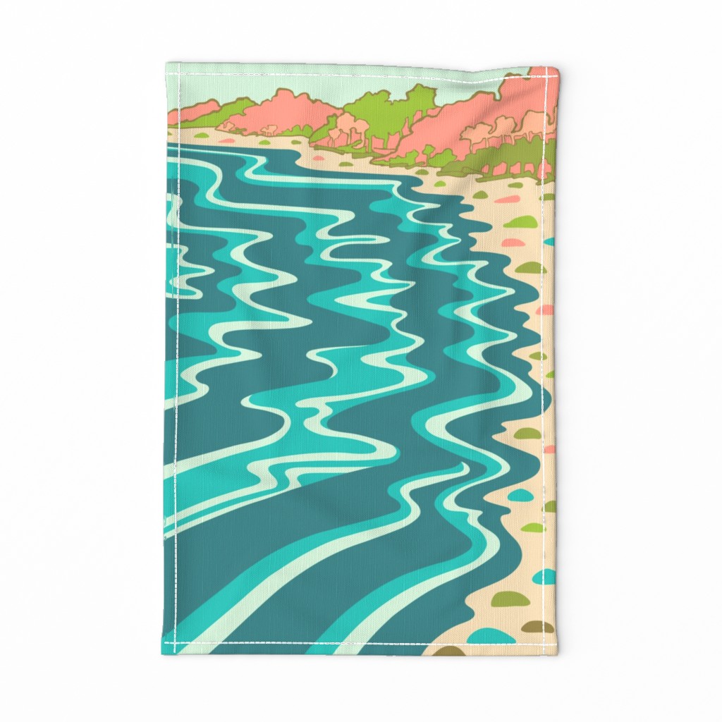 Coastline West Coast Coastal Beach Tea Towel Wall Hanging in Turquoise Teal Blush Orange - UnBlink Studio by Jackie Tahara