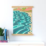 Coastline West Coast Coastal Beach Tea Towel Wall Hanging in Turquoise Teal Blush Orange - UnBlink Studio by Jackie Tahara