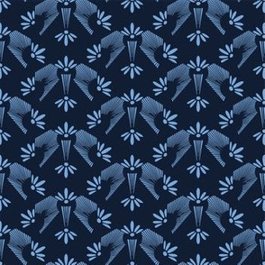  Indigo blue flower motif Japanese style. pattern. 