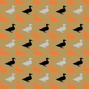 Ducks in a Row Birds in Orange Black and Silver on Gold