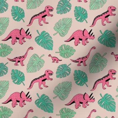 Dinosaur jungle botanical dino garden leaves girls pink and mint green SMALL