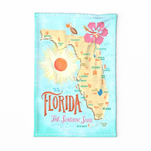 Florida is My Hometown // Sunshine State Tea Towel // Hibiscus, Pelican, Beach, Surfing, Sunshine, Lighthouse, Alligator, Florida Keys, Map, Vintage // Orlando, Miami, Pensacola, Daytona // ZirkusDesign