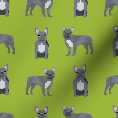 french bulldog fabric - grey french bulldog, frenchie, dog fabric, - lime