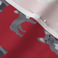 french bulldog fabric - grey french bulldog, frenchie, dog fabric, -  red