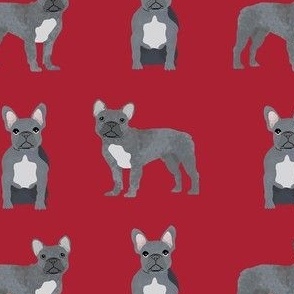 french bulldog fabric - grey french bulldog, frenchie, dog fabric, -  red