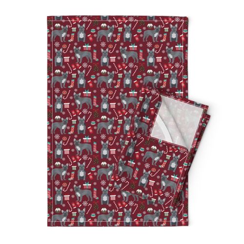 french bulldog christmas fabric - grey french bulldog, frenchie, dog fabric, christmas dog fabric, - ruby