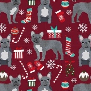 french bulldog christmas fabric - grey french bulldog, frenchie, dog fabric, christmas dog fabric, - ruby