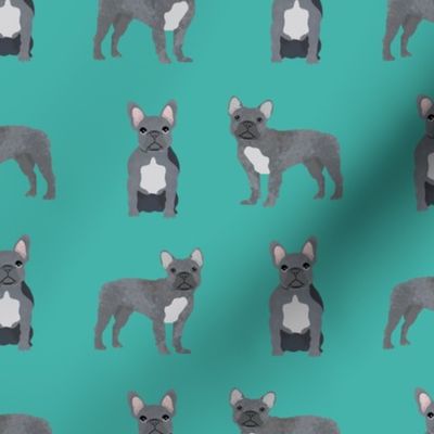 french bulldog fabric - grey french bulldog, frenchie, dog fabric, - turquoise