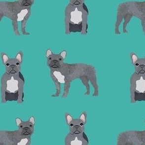 french bulldog fabric - grey french bulldog, frenchie, dog fabric, - turquoise