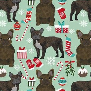 brindle frenchie christmas fabric - brindle french bulldog, brindle dog, french bulldog christmas, dog christmas - mint