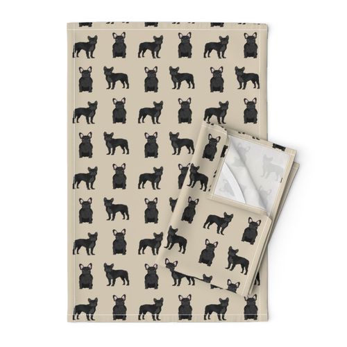 black frenchie fabric - black french bulldog, black dog, french bulldog fabric, frenchie fabric - tan