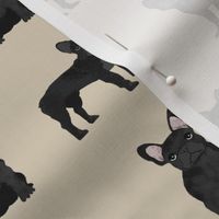 black frenchie fabric - black french bulldog, black dog, french bulldog fabric, frenchie fabric - tan