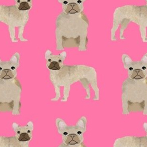 fawn frenchie fabric - fawn french bulldog, fawn dog, french bulldog fabric, frenchie fabric - pink