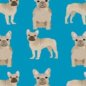 fawn frenchie fabric - fawn french bulldog, fawn dog, french bulldog fabric, frenchie fabric - blue