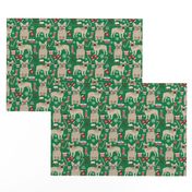 fawn frenchie christmas fabric - fawn french bulldog, black dog, french bulldog christmas, dog christmas - green