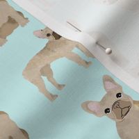 fawn frenchie fabric - fawn french bulldog, fawn dog, french bulldog fabric, frenchie fabric -  light aqua