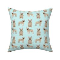 fawn frenchie fabric - fawn french bulldog, fawn dog, french bulldog fabric, frenchie fabric -  light aqua