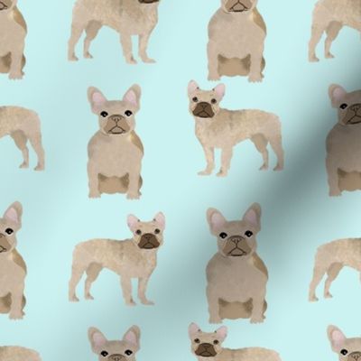 fawn frenchie fabric - fawn french bulldog, fawn dog, french bulldog fabric, frenchie fabric -  light aqua