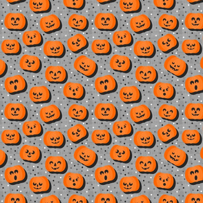 happy pumpkins on gray light  regular size