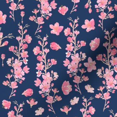 Watercolor Cherry Blossom Navy