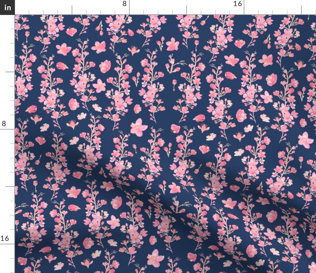 Watercolor Cherry Blossom Navy