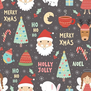Christmas pattern with Santa Claus, rabbit, bird and deer