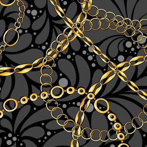 Chains on damask flat vector seamless pattern